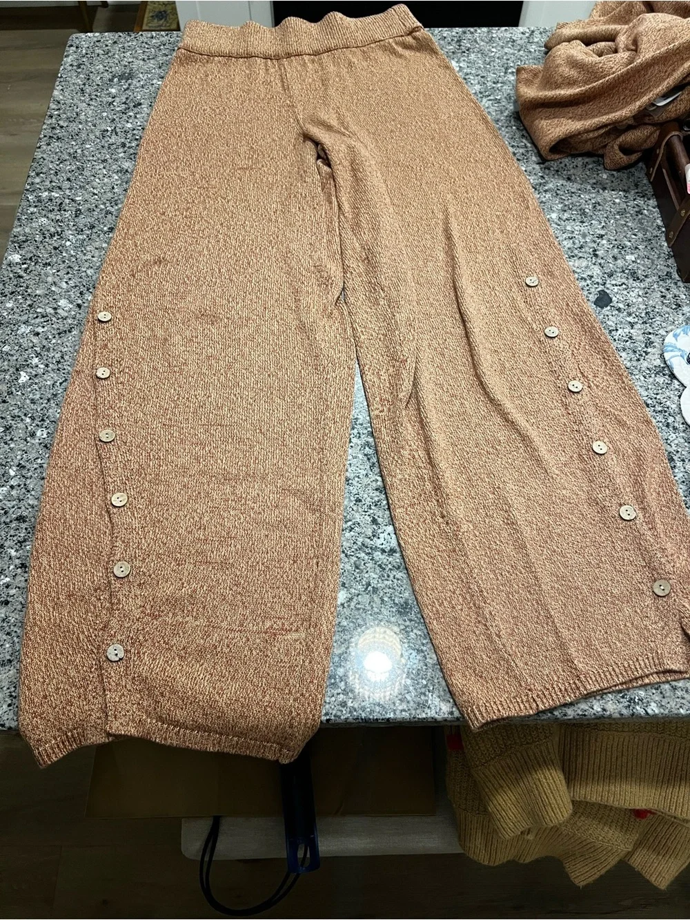 Free People Cozy 100% Cotton 2 Piece suit  Button-Detail Sweater Set in Camel